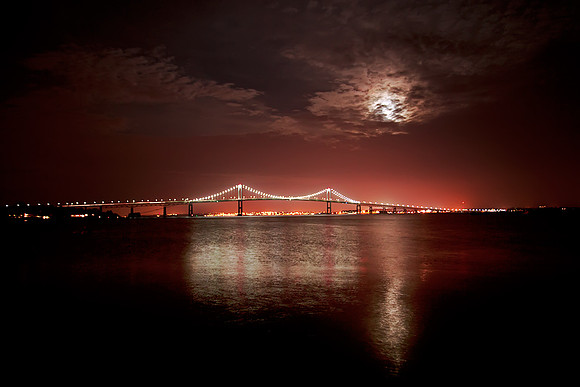 Moonrise over Newport Bridge